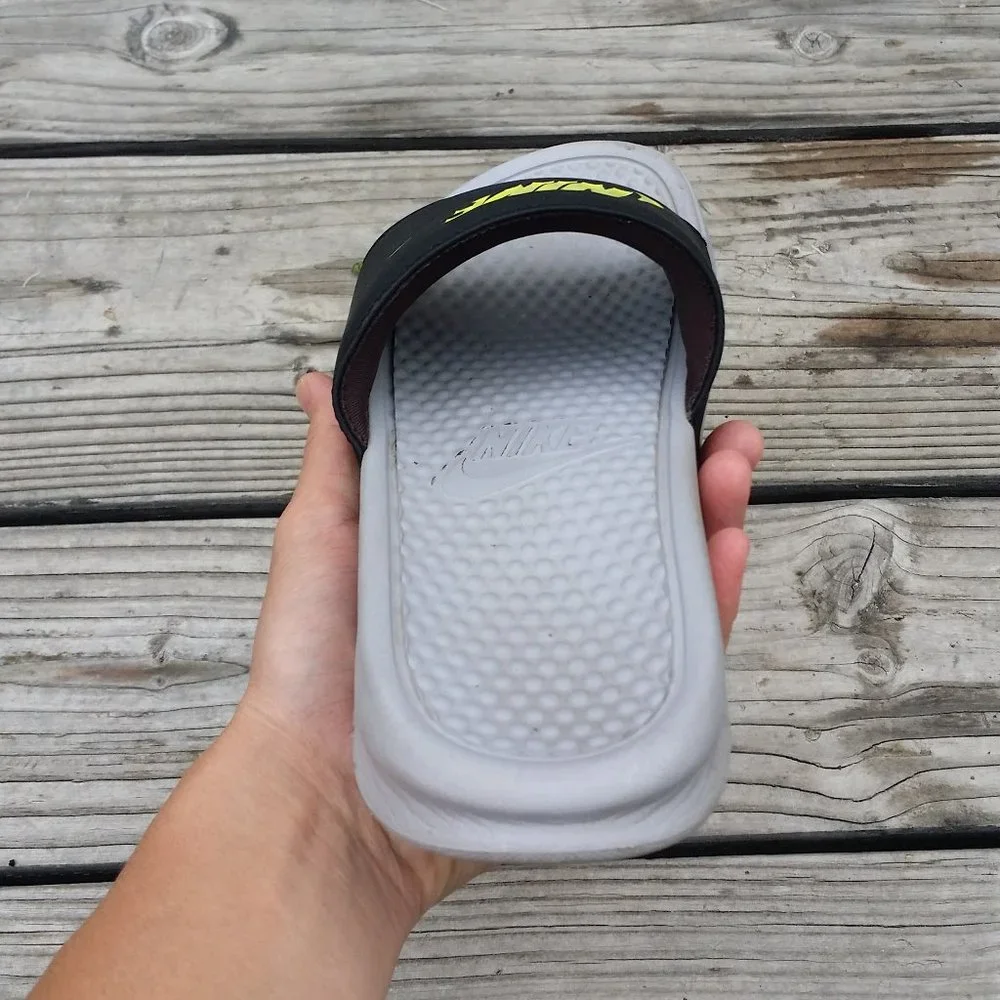 Women Size 9.5 / Size 8 Men Nike Benassi JDI Slides Sandals Wolf Grey Volt